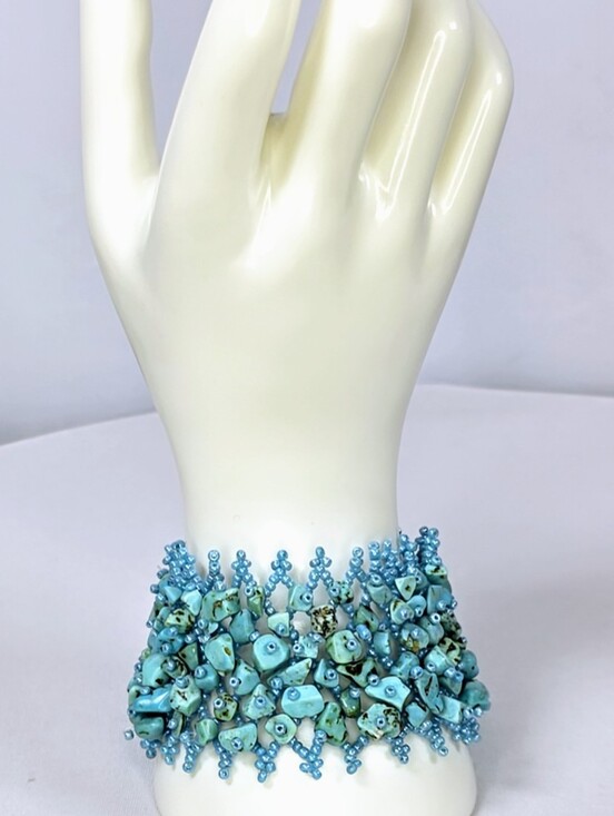 Jewelry - Turquoise Stone Beaded Cuff Bracelet Boho Southwestern Statement EUC